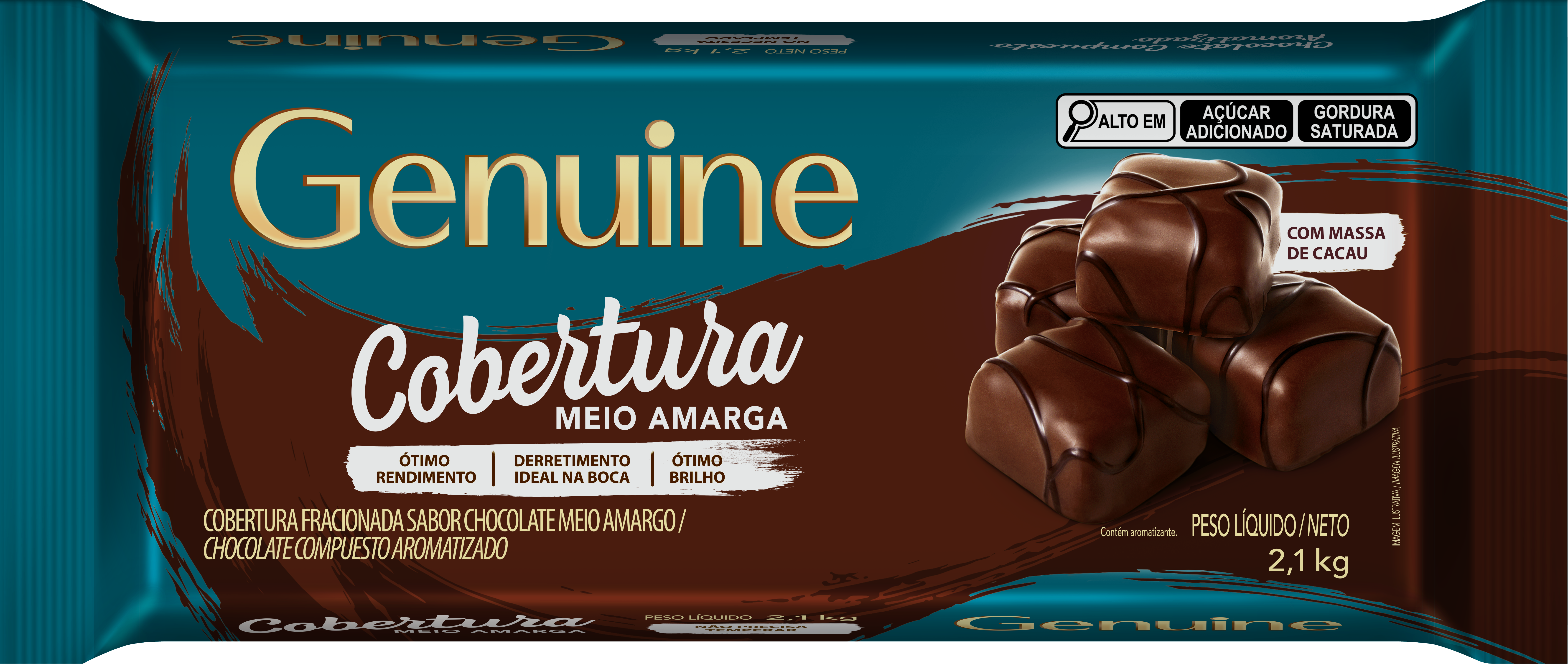 Chocolate Cobertura Barra Genuine Meio Amargo 2,1 kg - 39543
