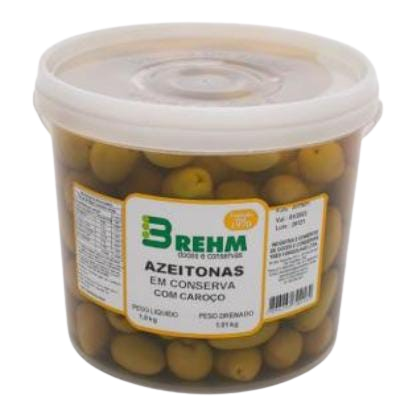 Azeitona Verde Brehm Balde PL3 kg-PD1, Inteira com Caroço 8 kg - 40436