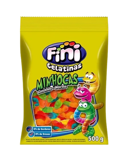 Bala Gelatina Fini 500 Gramas - Minhoca